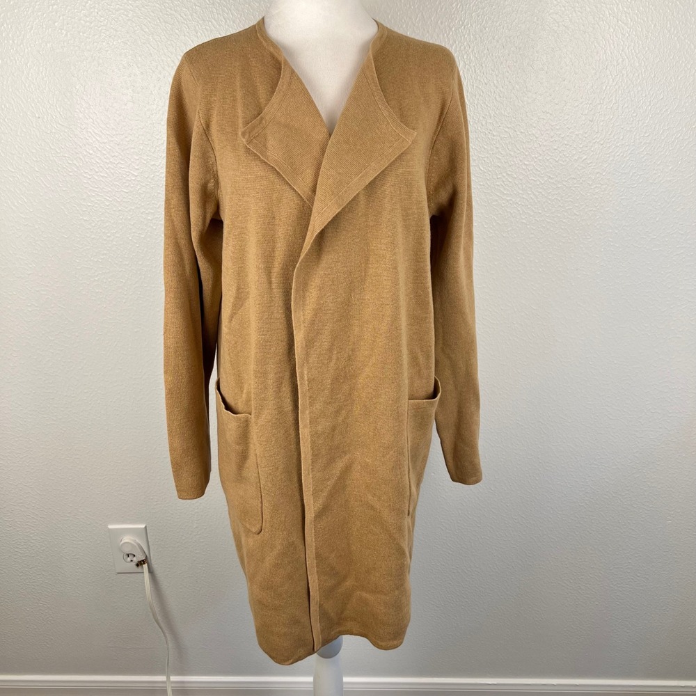 J.Crew Tan Long Cardigan Cotton Merino Wool Neutral Parisian Capsule Scandi